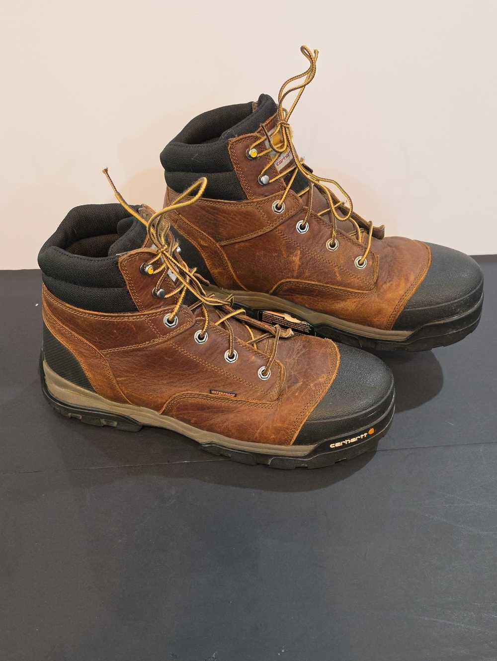 Carhartt Brown and Black Leather Work Boots Composite Toe Waterproof Size 13